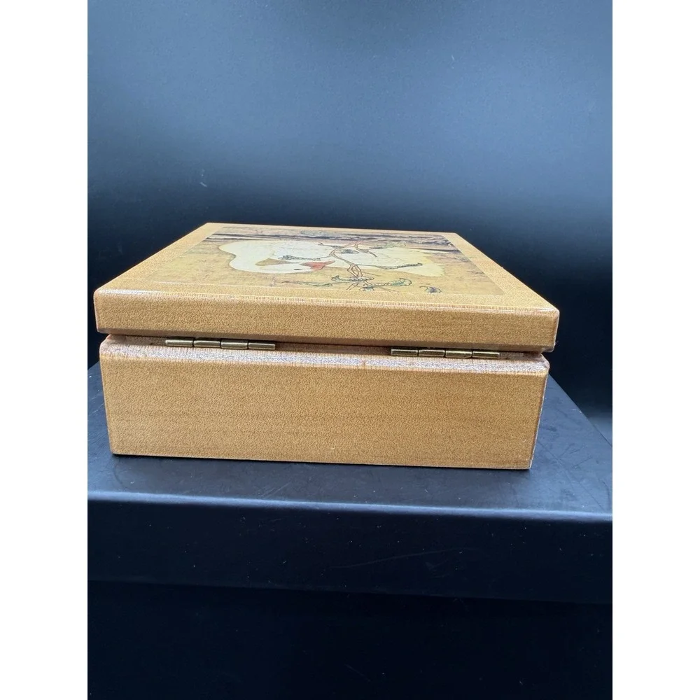 Vintage Square Wooden Trinket /Stash Box with Goose Decal on Lid